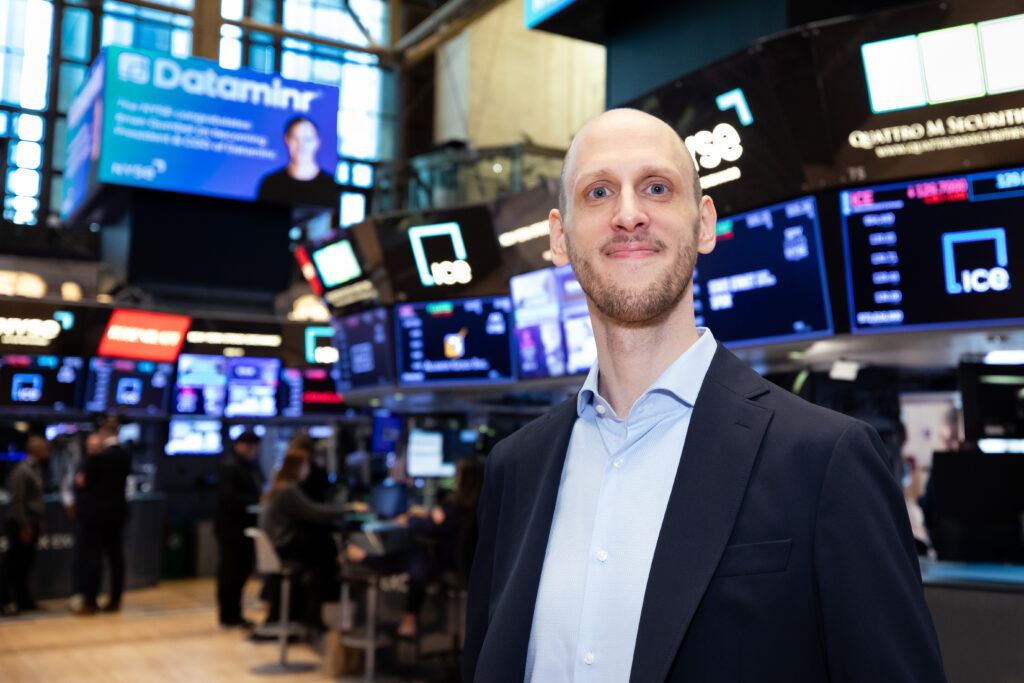 Dataminr Founder and CEO Ted Bailey on the floor of the New York Stock Exchange.